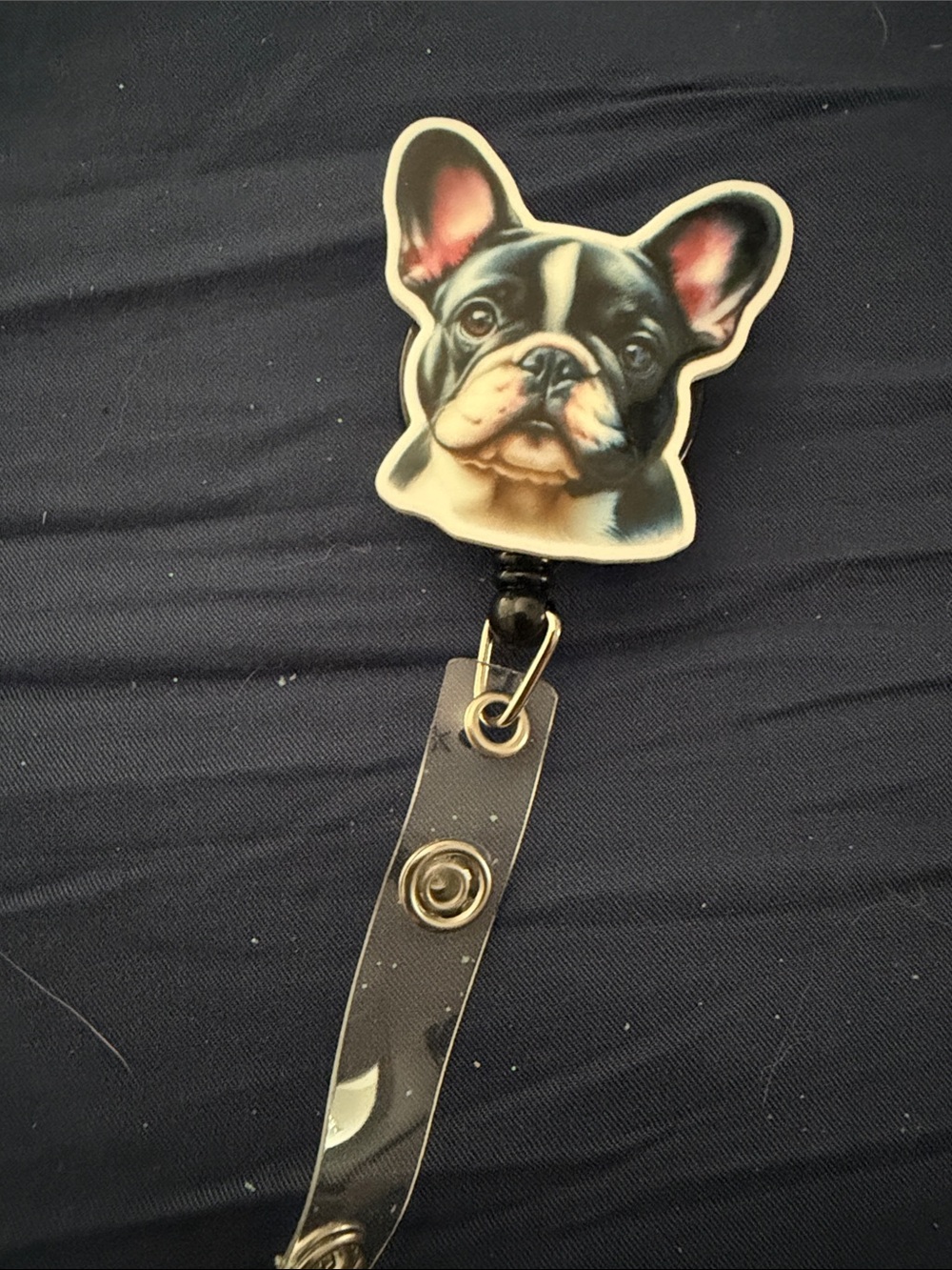 French Bulldog Badge Reel - Black and Cream Dog Design